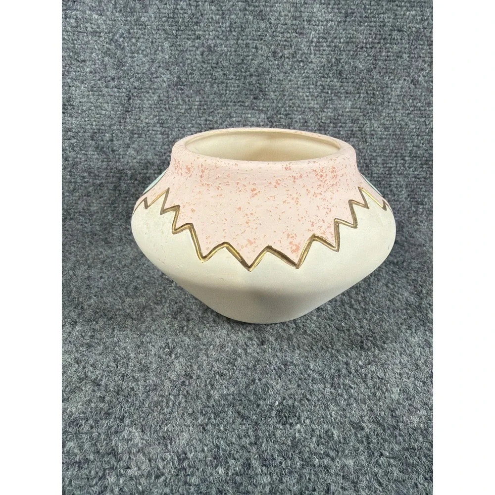 KOPA Pottery Vase AP123 Pink Turquoise 22K Gold Trim Southwestern Geometric 5.5